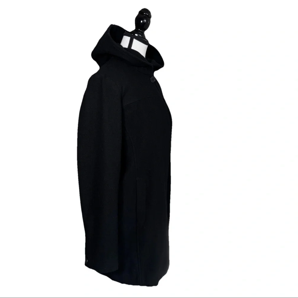 Vintage Jason Kole Women's Small Black 100% Wool Hooded Pea Coat Jacket Goth - Picture 3 of 7